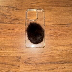 Clear Phone Case with Black Pom Pom